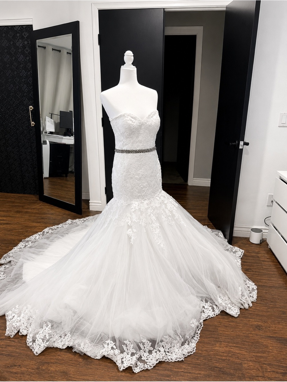 Strapless Lace Mermaid Wedding Gown with Beaded Waist